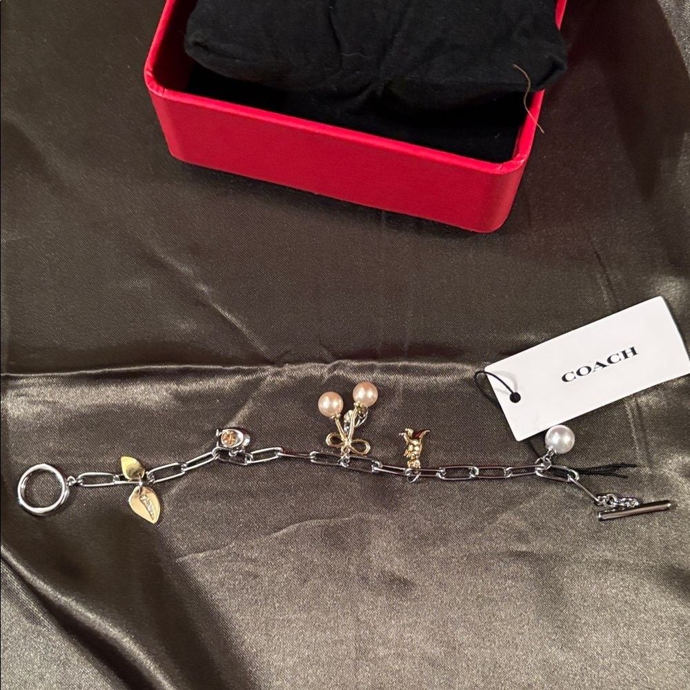 Coach Gold and Silver Charm Bracelet with fresh water pearls - Picture 3 of 7